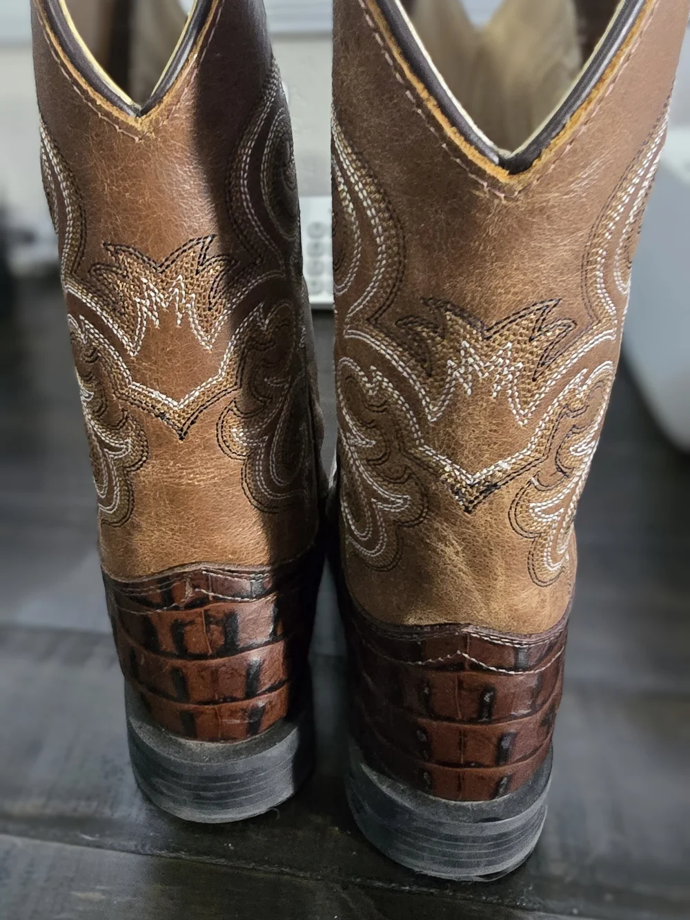 Kids Brown Western Cowboy Boots - Textured Leather
